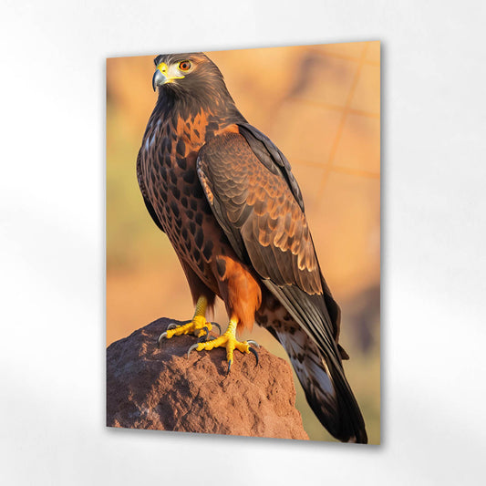 Kaya Üzerinde Altın Ton Şahin Cam Tablo