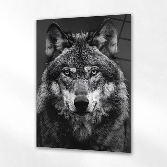 Gri Kurt Detaylı Portre Cam Tablo