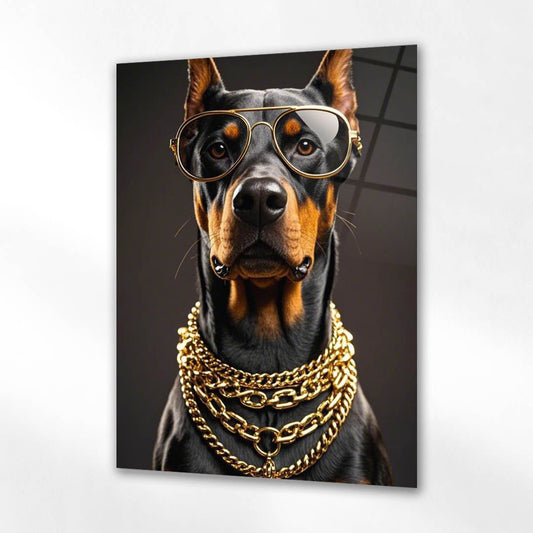 Lüks Doberman Altın Aksesuar Cam Tablo