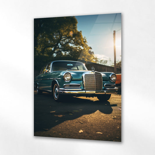 Klasik Mercedes Cam Tablo – Vintage Yeşil Sedan
