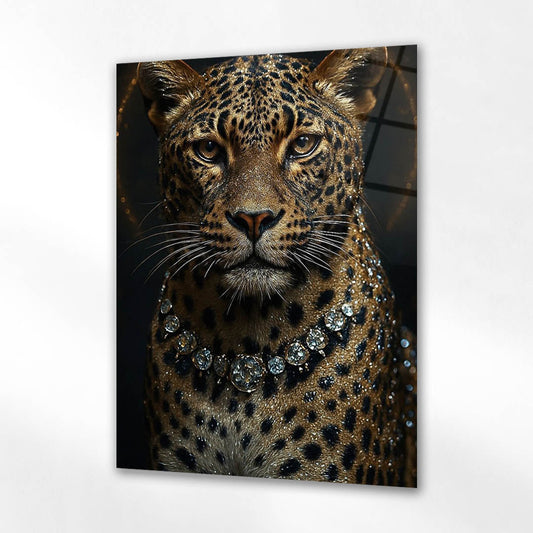 Lüks Leopar Elmas Kolye Detay Cam Tablo