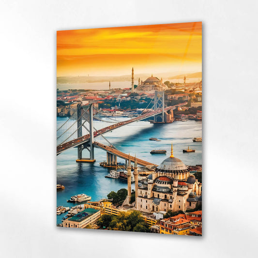 İstanbul Boğaz Köprüsü Gün Batımı Cam Tablo
