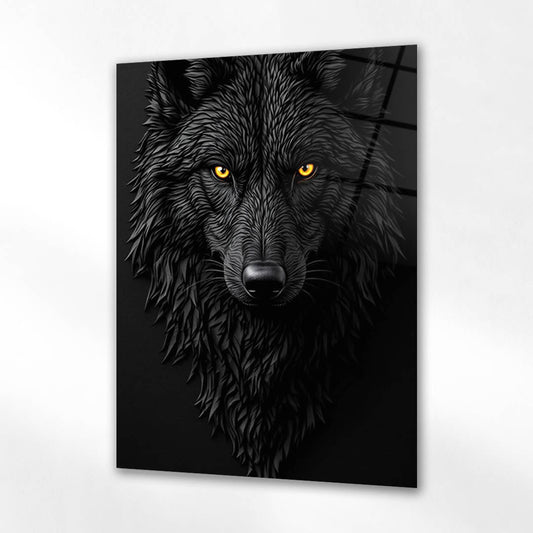 Siyah Kurt Altın Göz Modern Cam Tablo