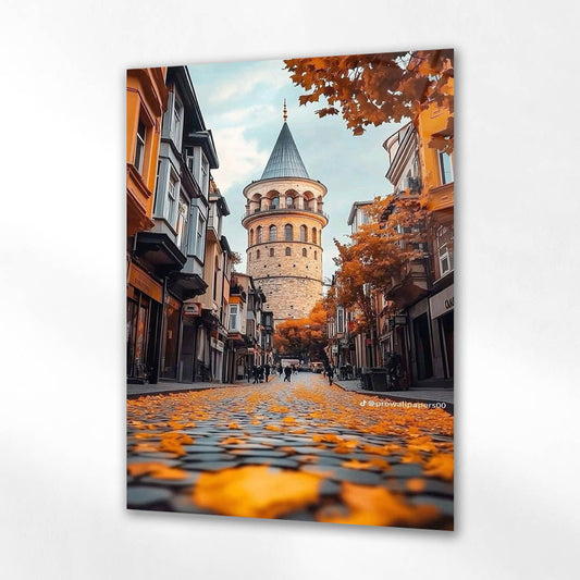 Sonbaharda Galata Kulesi Cam Tablo