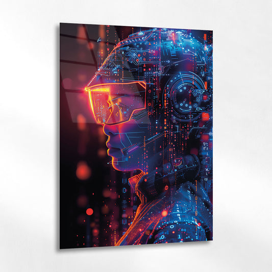 Fütüristik İnsan Portresi Cam Tablo