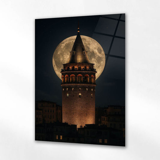 Dolunaylı Galata Kulesi Cam Tablo