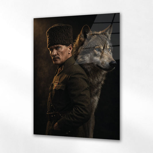 Atatürk ve Kurt Milli Güç Simgesi Cam Tablo