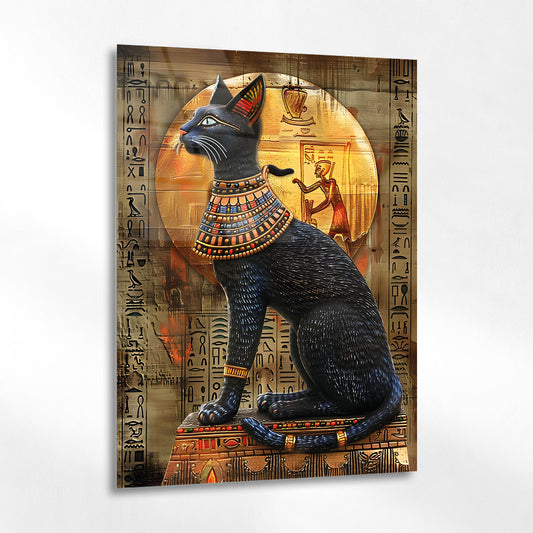 Antik Mısır Bastet Kedisi Cam Tablo - 4 mm Temperli Cam Tablo - Ev, ofis dekorasyon