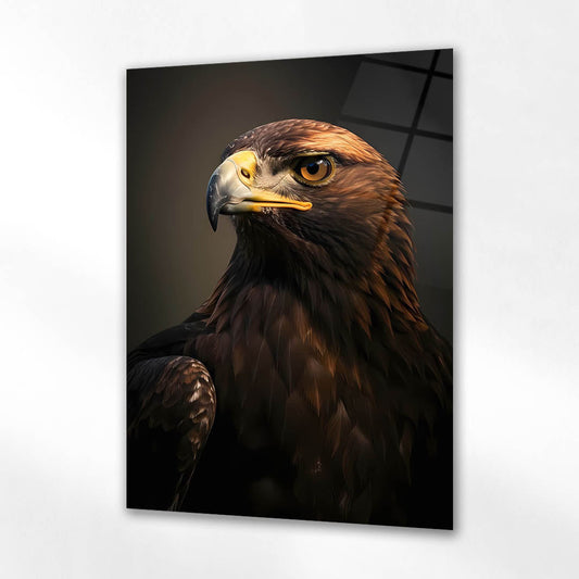 Altın Kartal Portre Karanlık Zemin Cam Tablo