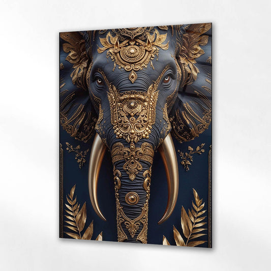 Lüks Osmanlı Fil Altın Desenli Cam Tablo