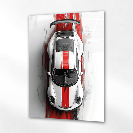 Ferrari Cam Tablo – Üstten Görünüm Kırmızı Şeritli Spor Araba