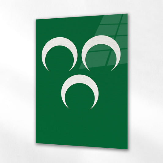 Üç Hilal Yeşil Zemin Osmanlı Milli Cam Tablo