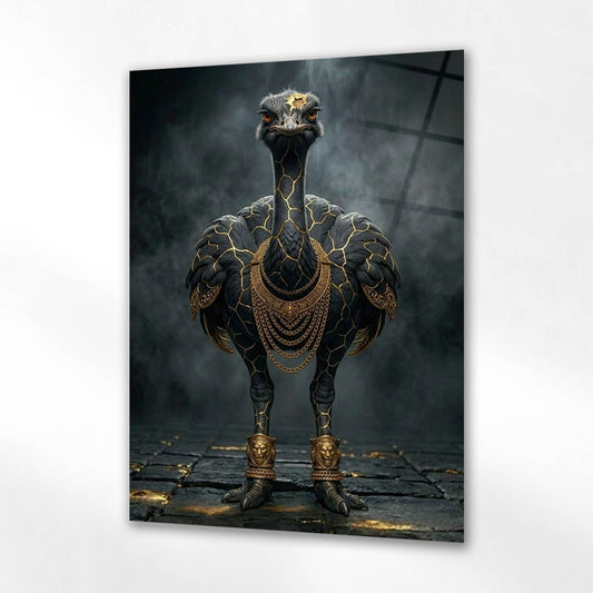 Siyah Devekuşu Altın Damarlı Cam Tablo