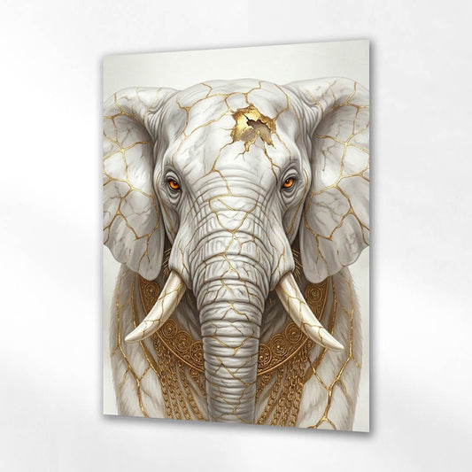 Beyaz Fil Altın Çatlak Lüks Cam Tablo