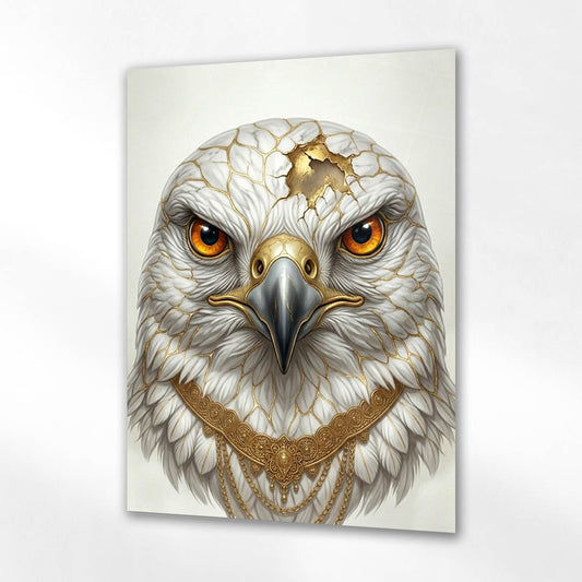 Beyaz Kartal Altın Çatlak Portre Cam Tablo