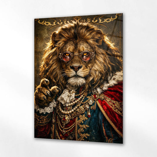 Kraliyet Aslan Portre Vintage Cam Tablo