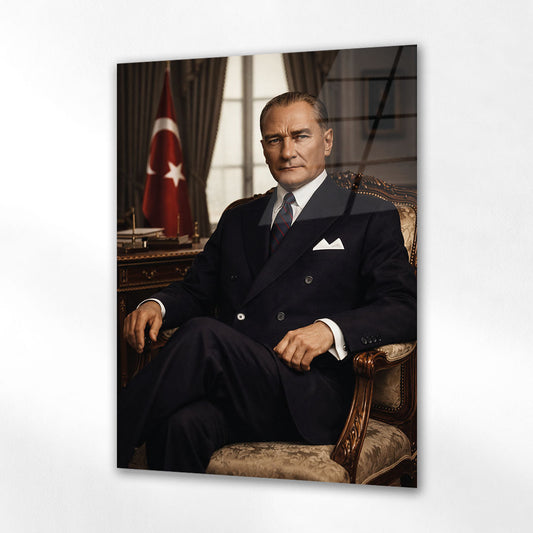 Atatürk Makam Odası Klasik Resmi Portre Cam Tablo