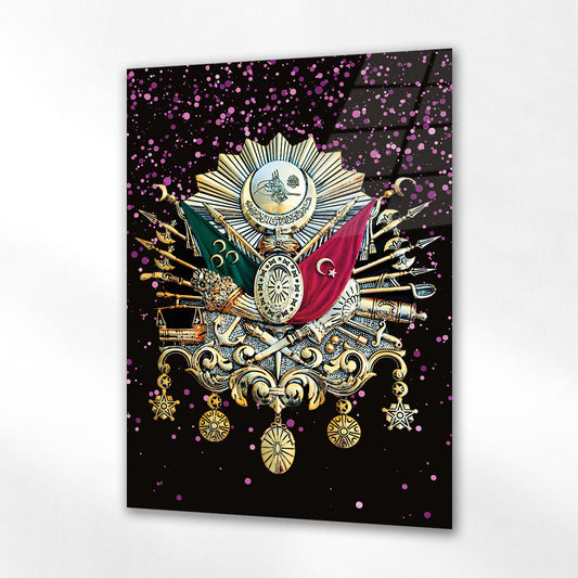 Osmanlı Devlet Arması Renkli Sanat Cam Tablo