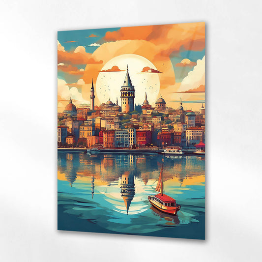 Galata Kulesi Gün Batımı İstanbul Cam Tablo