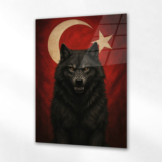 Kurt ve Ay Yıldız Milli Güç Temalı Cam Tablo
