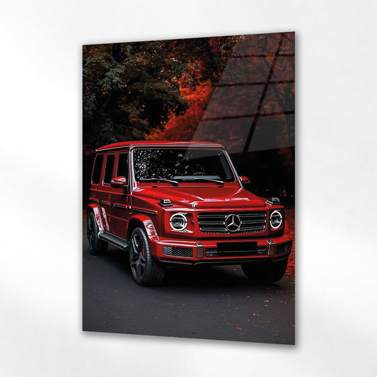 Mercedes G-Class Kırmızı Sonbahar Cam Tablo