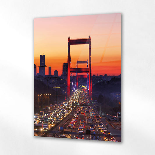 Boğaz Köprüsü Gün Batımı İstanbul Manzara Cam Tablo