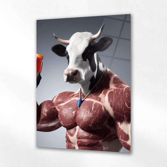 Kaslı Süt Boğası Modern Art Cam Tablo