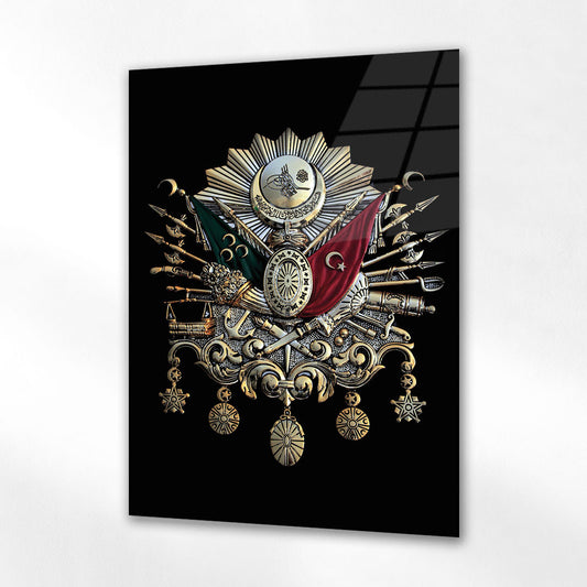 Osmanlı Devlet Nişanı Altın Dokulu Tarihi Cam Tablo