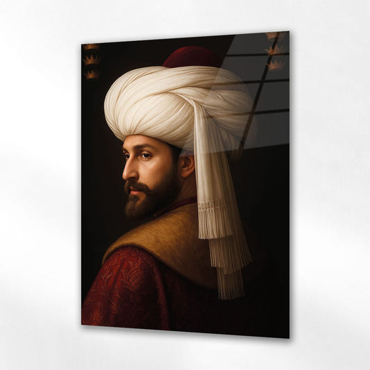 Fatih Sultan Mehmet Kavuklu Klasik Portre Cam Tablo