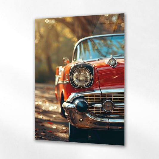 Klasik Kırmızı Amerikan Araba Cam Tablo