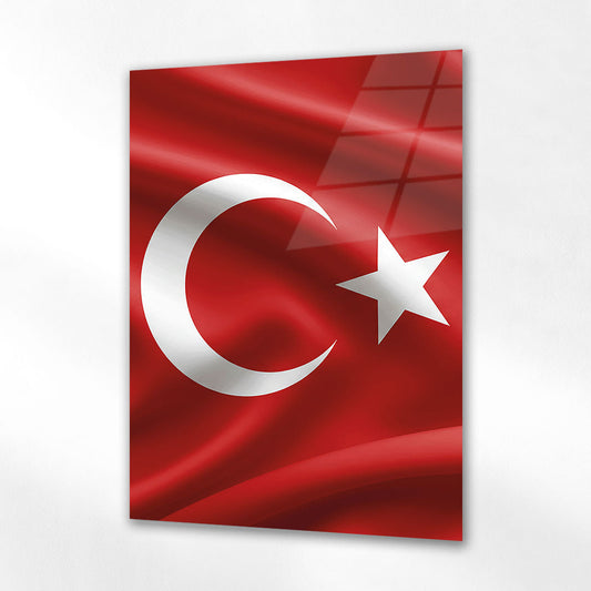 Türk Bayrağı Ay Yıldız Dalga Dokulu Cam Tablo