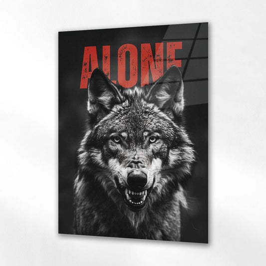 Alone Yazılı Kurt Portresi Milli Güç Cam Tablo
