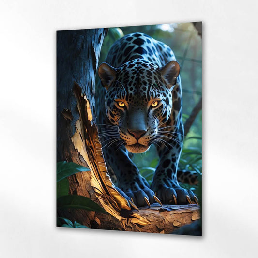 Orman Avcısı Leopar Cam Tablo