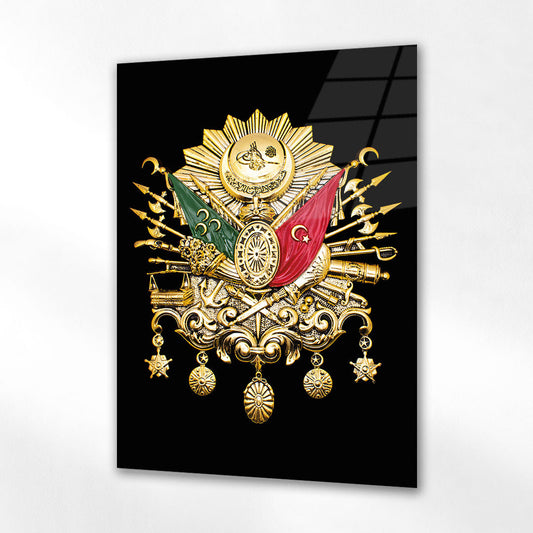 Osmanlı Devlet Arması Altın Renginde Cam Tablo