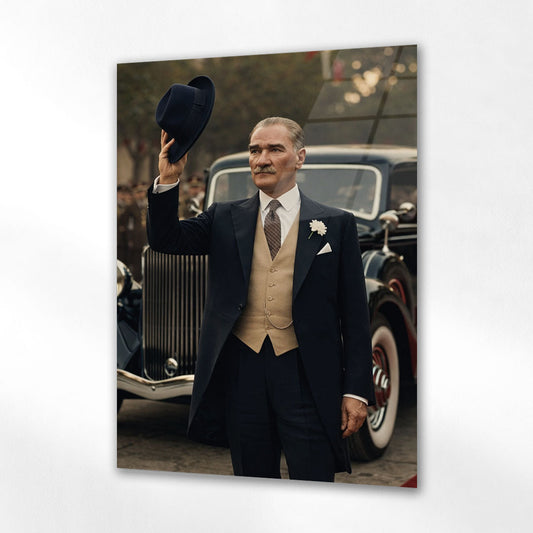 Atatürk Şapka Selamı Klasik Araba Cam Tablo