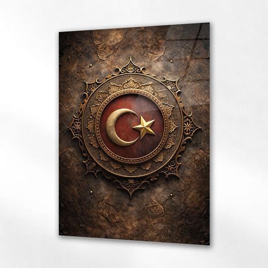 Osmanlı Motifli Ay Yıldız Madalyon Cam Tablo
