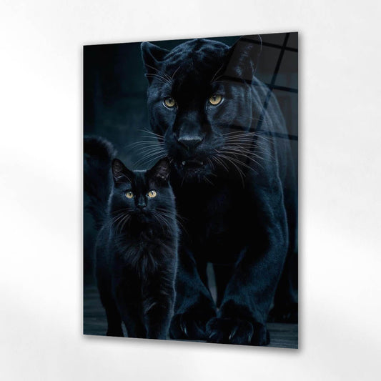 Siyah Panther ve Yavru Cam Tablo