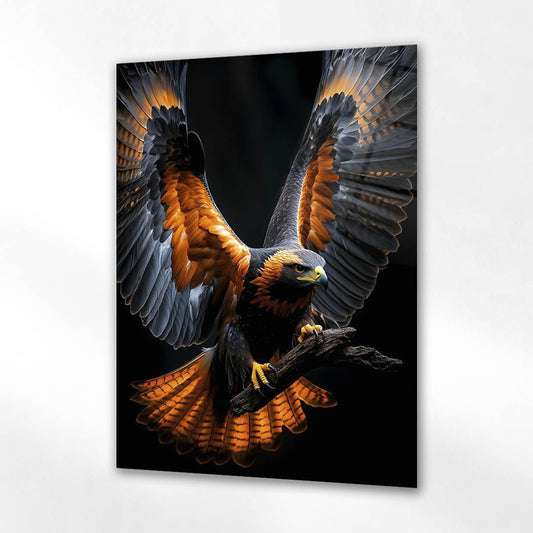 Ateş Kanatlı Kartal Karanlık Fon Cam Tablo