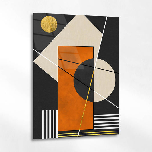 Altın Güneşli Geometrik Bauhaus Cam Tablo