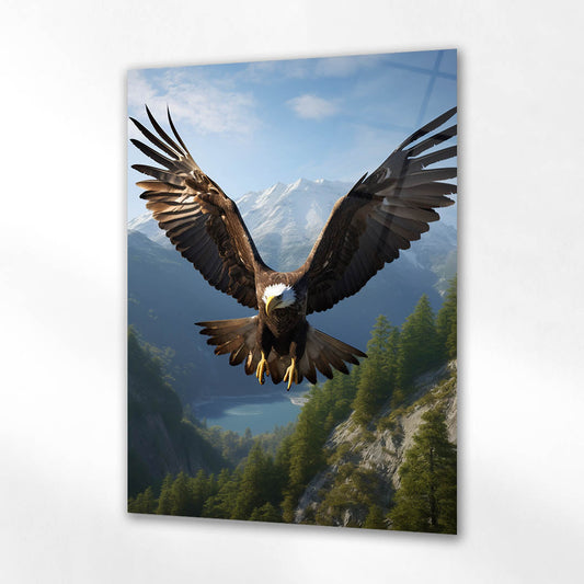Dağlar Üzerinde Uçan Kartal Cam Tablo