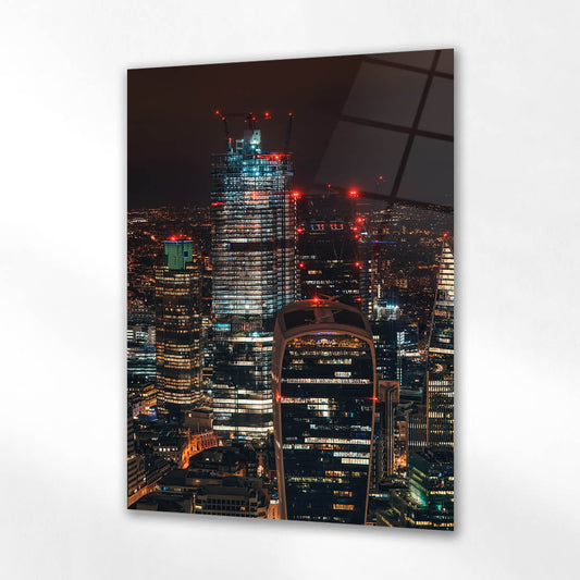 Londra Finans Merkezi Gece Cam Tablo
