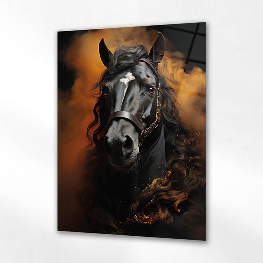 Siyah At Duman Efektli Cam Tablo