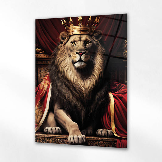 Kral Aslan Tahtta Lüks Cam Tablo