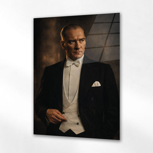 Mustafa Kemal Atatürk Smokinli Resmi Portre Cam Tablo