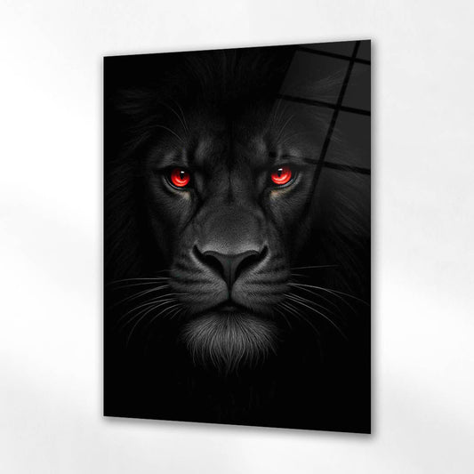 Siyah Aslan Kırmızı Göz Cam Tablo