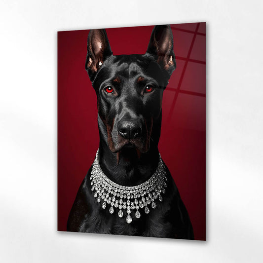Lüks Doberman Kırmızı Zemin Cam Tablo
