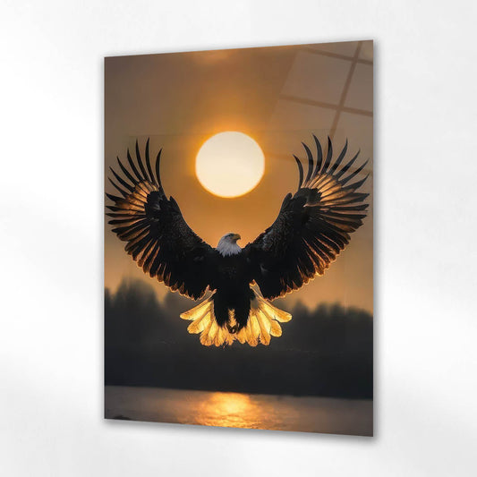 Gün Batımı Kartal Siluet Cam Tablo