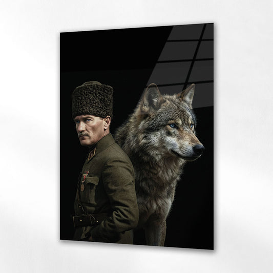 Atatürk ve Bozkurt Simgesel Güç Cam Tablo