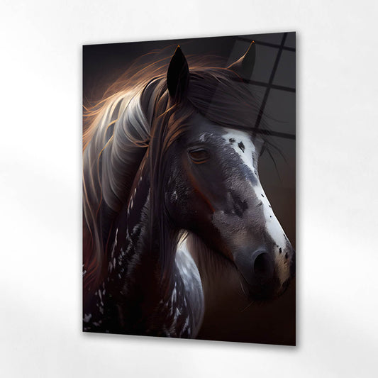 Karanlık At Ateş Işık Portre Cam Tablo