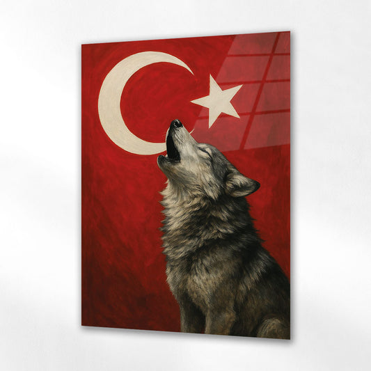 Kurt ve Türk Bayrağı Milli Ruh Cam Tablo